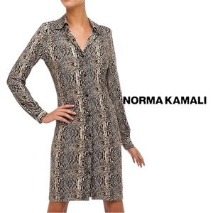 Norma Kamali Snake Print Jersey Knit Shirtdress XS Long Sleeve #NK410607A